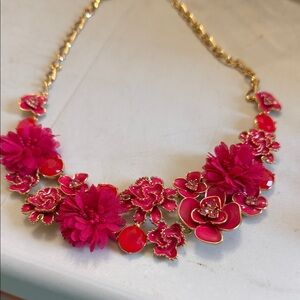 Talbots stunning statement necklace Hot pink flowers 18” NWOT